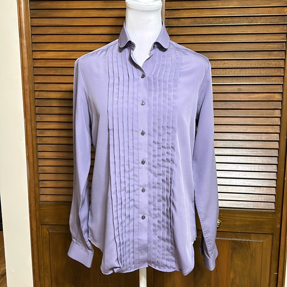 NWTFoxcroft Long Sleeve Lavendar Pleated Front Blouse Size 10